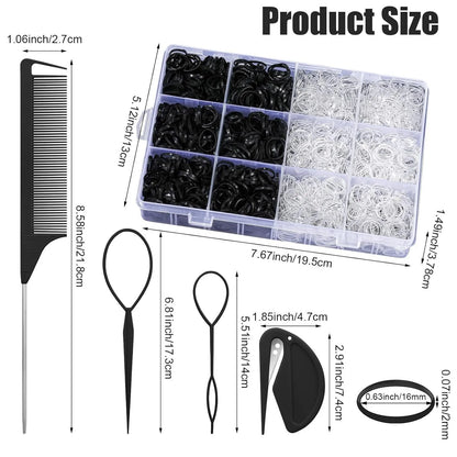 24-Color Hair Ties 1500Pcs Boxed Hair Ties Hair Extractor Hair Needle Pointed Tail Comb Hair Braiding Tools