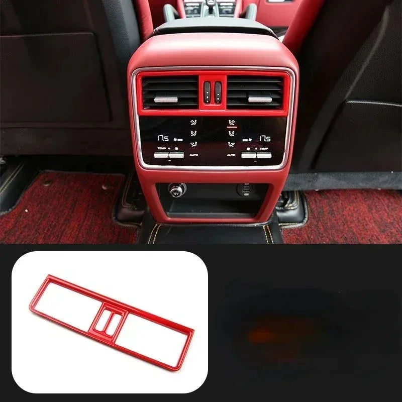 For Porsche Macan Cayenne 2011-2022 ABS Red Car Rear Air-conditioning Outlet Frame Cover Trim Interior Car Accessories