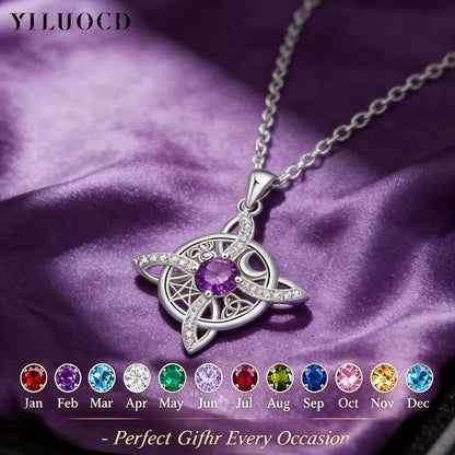 Mystical Birthstone Witche Knot Necklace Natural Crystal Star Moon Knot Necklace Triskelion Pentacle Amulet Pagan Wiccan Jewelry