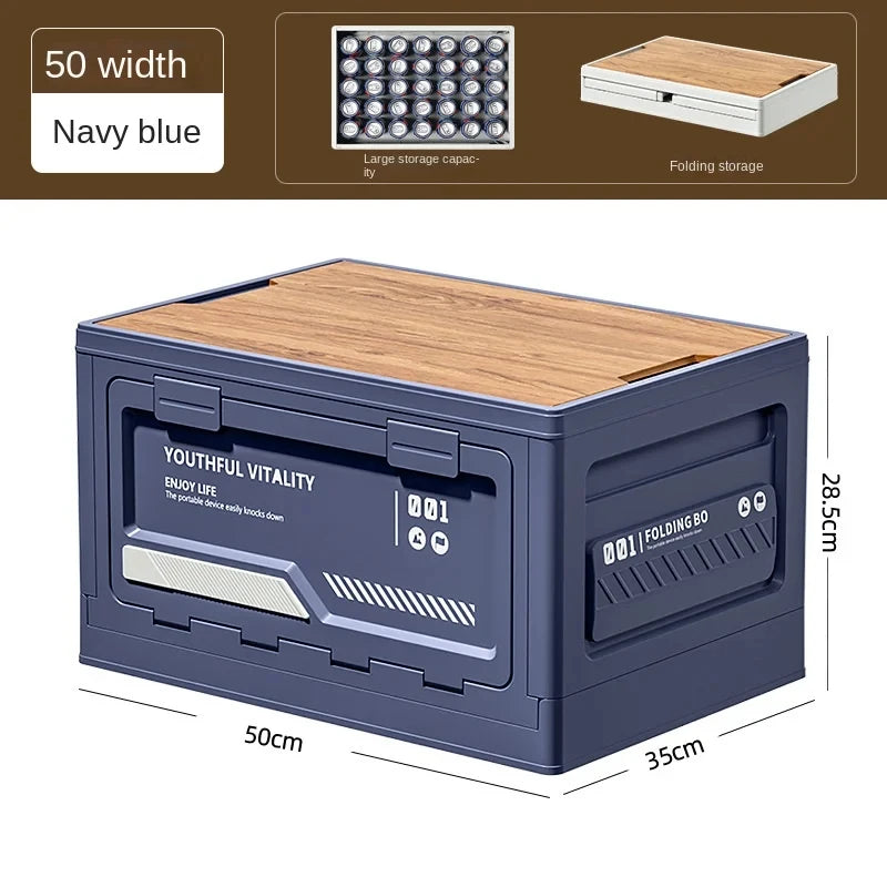 Wooden Lid Folding Storage Box Portable Outdoor Camping Organizer Industrial Storage Bin For Car Trunk Household