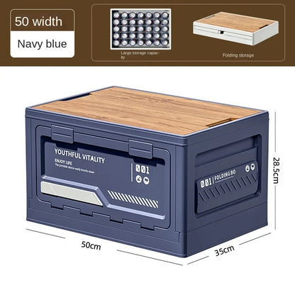 Wooden Lid Folding Storage Box Portable Outdoor Camping Organizer Industrial Storage Bin For Car Trunk Household