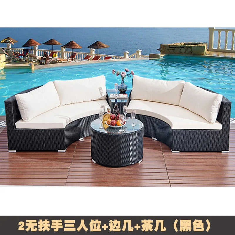 Round rattan sofa Outdoor rattan art Semicircular Leisure rattan curved Living room combination furniture