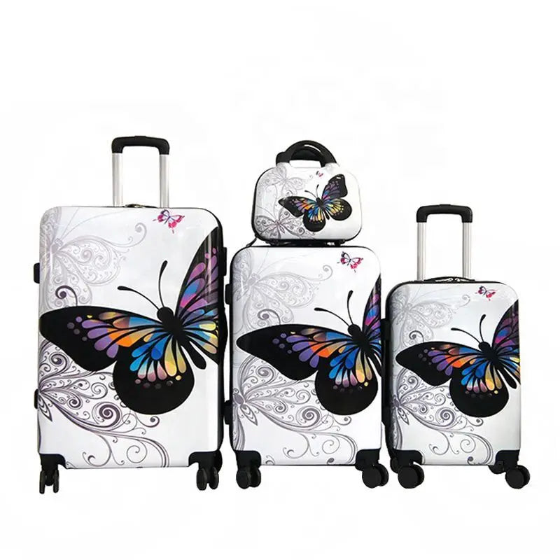 Women's Silent Spinner Wheels Luggage Lightweight Trolley Case Butterfly Pattern Suitcase for Ladies, TSA Lock With Makeup Box