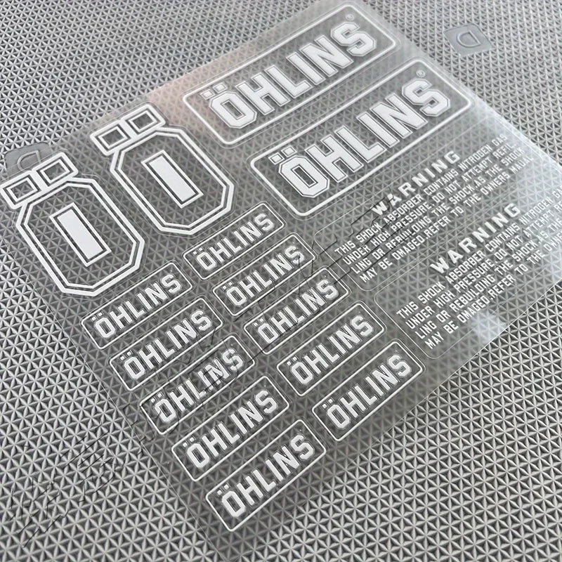 1SET OHLINS Transparent PVC Shock Absorber Decal Black Text White Background Motorcycle Bike Decor Sticker
