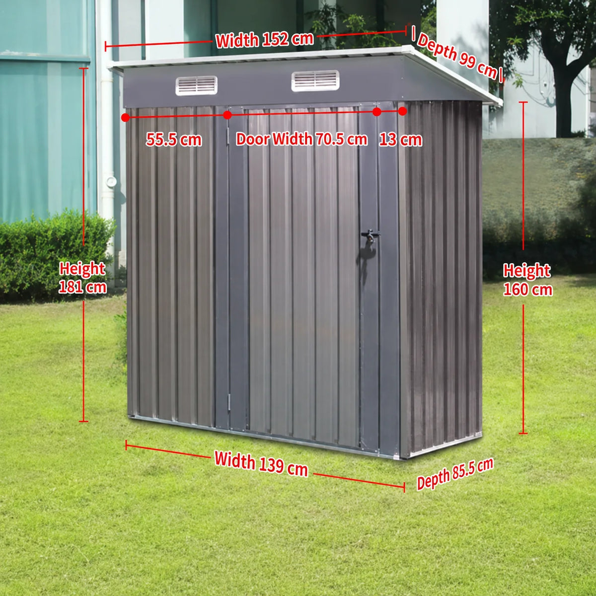 Outdoor Steel Storage Shed Garden Tool Storage House Lockable Door Waterproof Rust Resistant Backyard Patio Utility Building