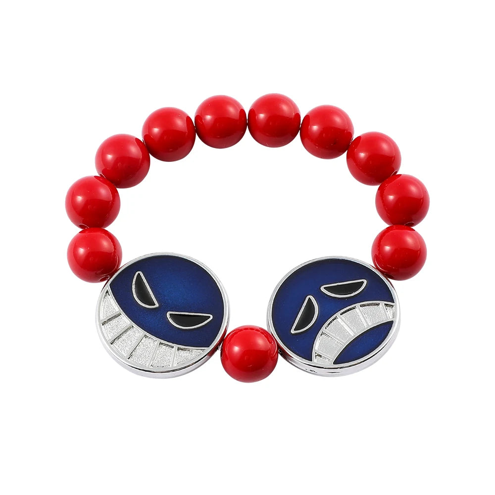Anime Red Beads Face Bracelet Necklace, Portgas D Ace, Fashion Jewelry Accessories, Cosplay Party Gifts