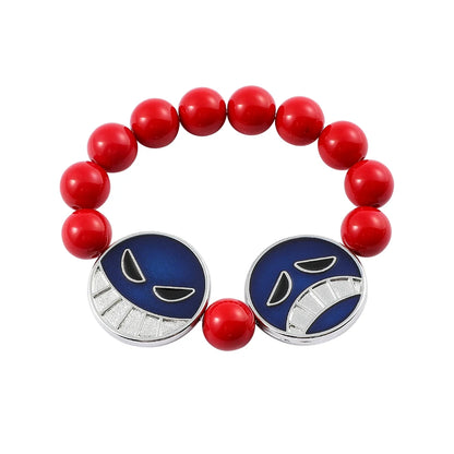 Anime Red Beads Face Bracelet Necklace, Portgas D Ace, Fashion Jewelry Accessories, Cosplay Party Gifts