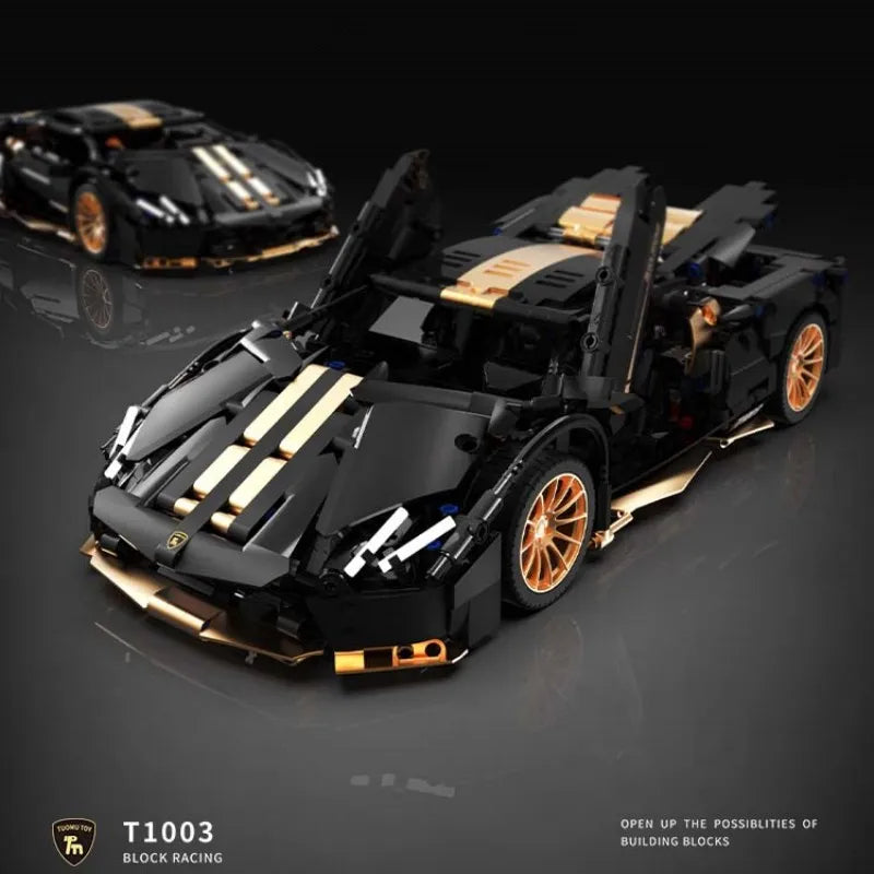 FUNXINEE 1309 PCS Technical Black Gold Sports Car Building Blocks Super Racing Vehicle Assemble Toys Christmas Birthday Gifts