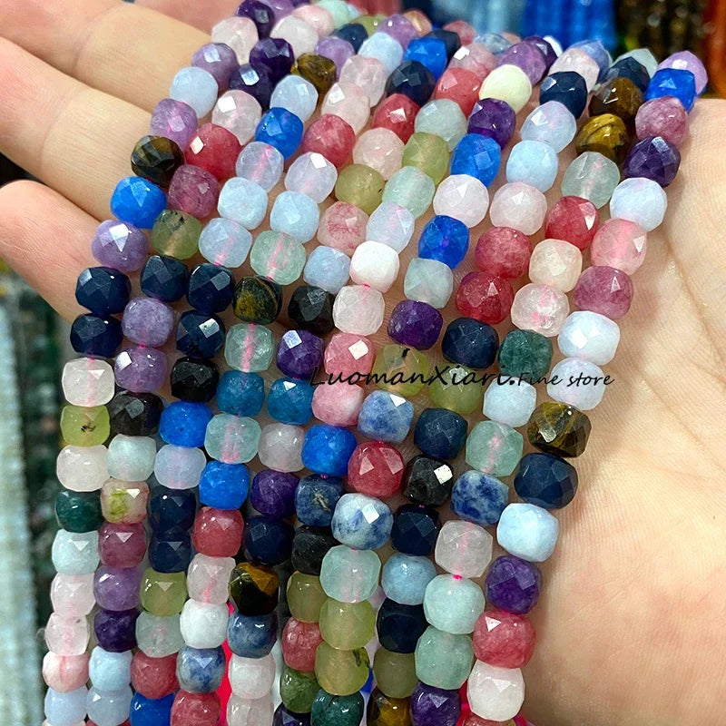 Natural Stone 7-8MM Faceted Square Lapis Lazuli Loose Cube Spacer Beads for Jewelry Making Diy Earrings Bracelets Accessories