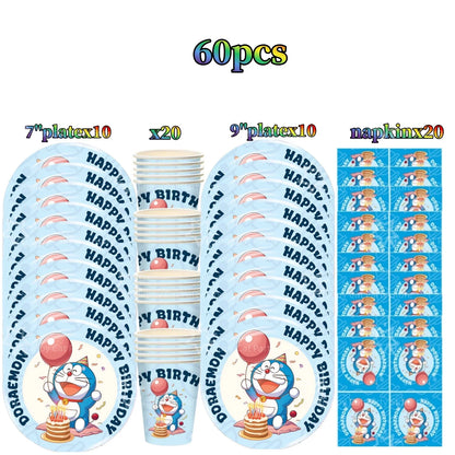 Cartoon Doraemoned Birthday Party Decoration Tableware Cup Plate Tablecloth Napkin Backdrop Cartoon Cat Party Favors Supplies