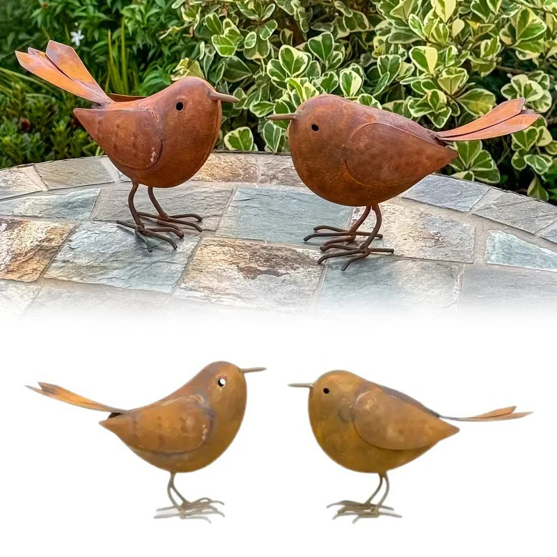 1/2Pcs Rustic Metal Birds Outdoor Garden Decor, Iron Art Bird Statue Sculpture Ornament for Yard, Patio and Lawn Decoration