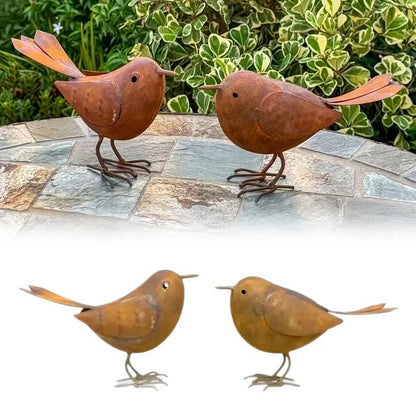 1/2Pcs Rustic Metal Birds Outdoor Garden Decor, Iron Art Bird Statue Sculpture Ornament for Yard, Patio and Lawn Decoration
