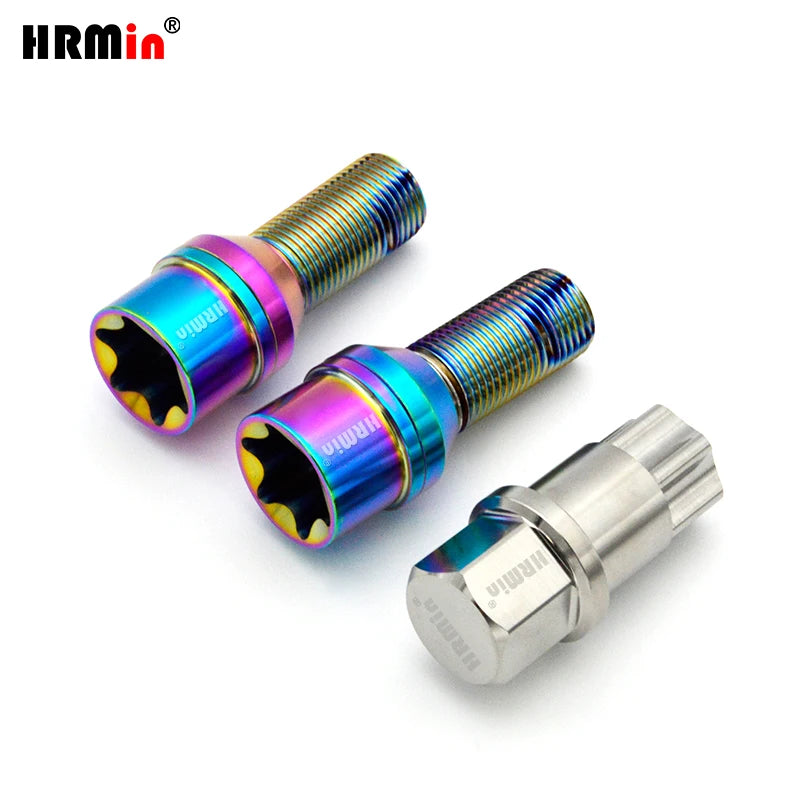 HRmin Gr5 Titanium Wheel Bolt M12/M14x1.25/1.5x28mm-45mm for European Cars Torx Socket Free Cone Washer