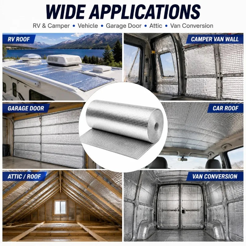 6/9mm Double Sided Aluminum Foil Foam Insulation Roll 50x200cm Heat Reflective Thermal Barrier for Car RV Roof Wall Garage Door