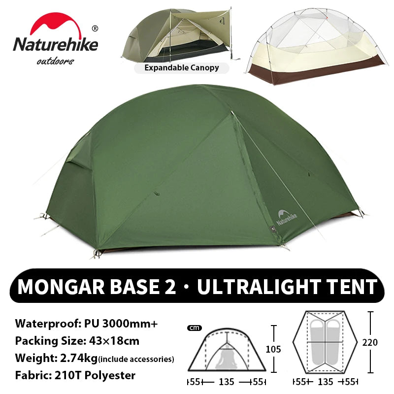 Naturehike Mongar UL PRO 1-3 People Tent 20D Ultralight Travel Waterproof Hiking Survival Outdoor Camping Portable Sun Shelter