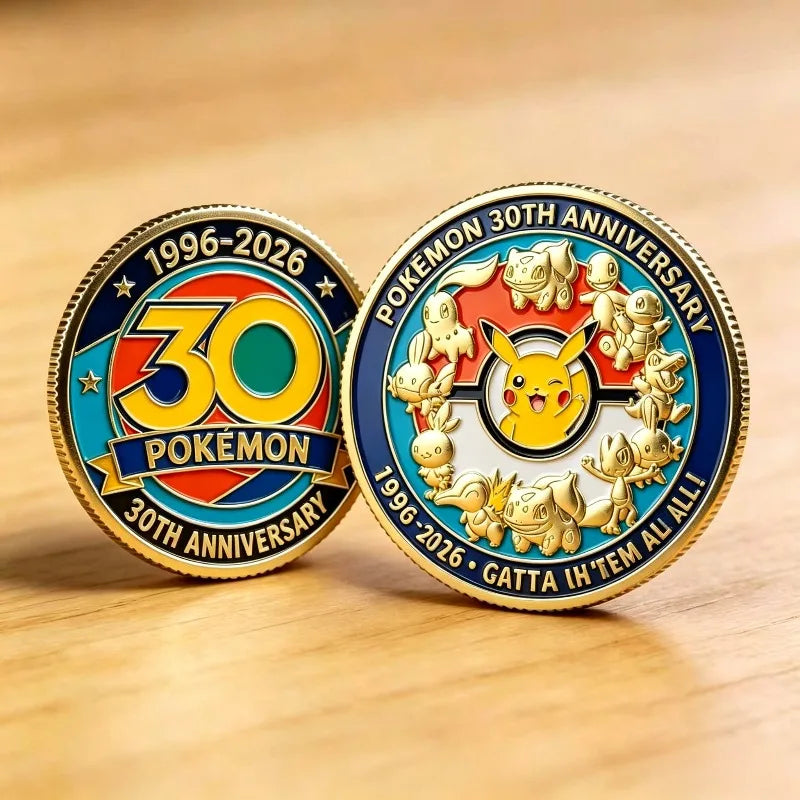 Pokemon 30th Anniversary Commemorative Coin Pikachu Gengar Mewtwo Anime Toys for Kids Gift Collection Display Decoration