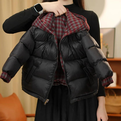 2026 Winter Hot selling Checkered Inner Hoodie Thickened Warm Solid Color Loose Cotton Clothing for Children