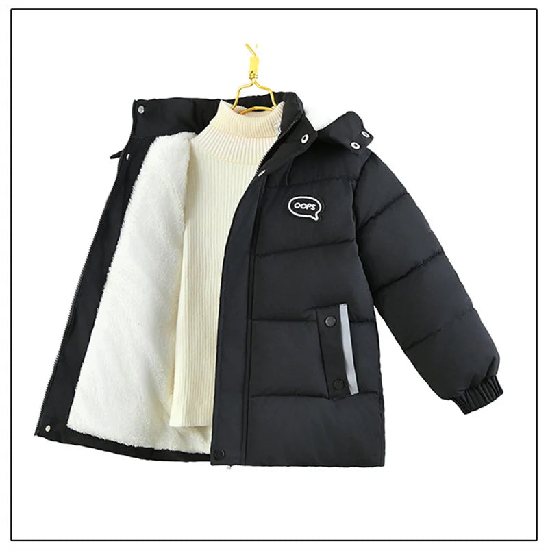 Boys Thickened Jacket Children's Padded Coat Winter Warm Casual Outerwear Kids Hooded Zip-Up Parkas Autumn Fashion Cotton Clothe