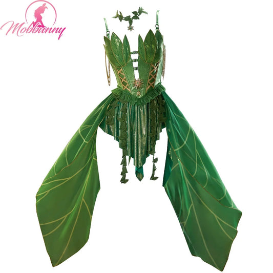 MOBBUNNY Women's Anime Fairy Elf Derivative Cosplay Costume Halloween Costume Vine Style Irregular Dress with Sleeves