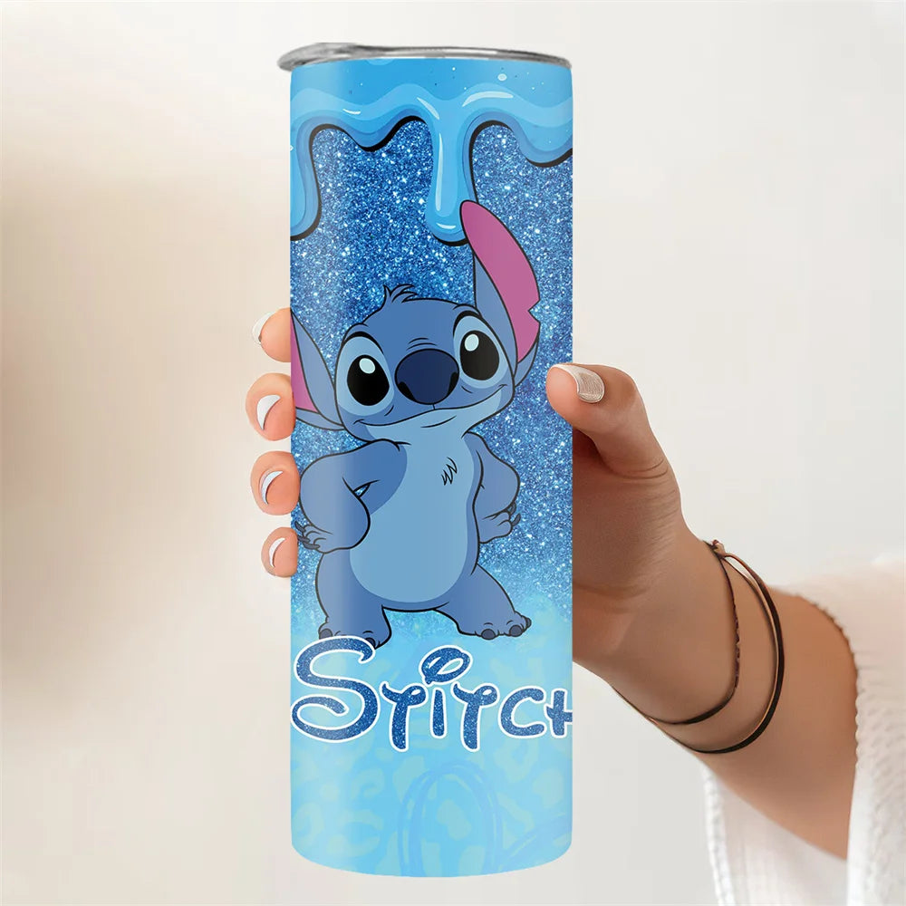 1pc 20oz Disney Stitch Glitter Drip Tumbler Insulated Stainless Steel Cup with Straw for Hot Cold Drinks Perfect Holiday Gift