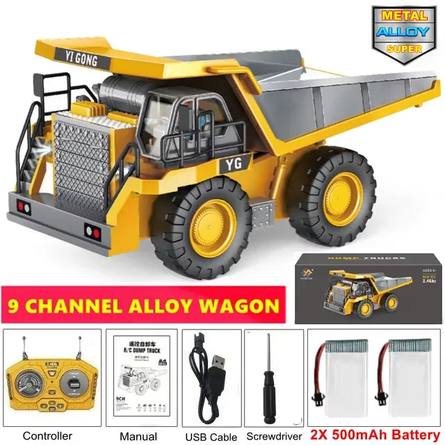 Oike 4WD Remote Control Excavator Alloy Dump Truck Bulldozer Radio Model RC Car Construction Vehicle with Lights Sound Toy Gift
