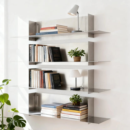 ‌Industrial Wall Floating Bookshelf Creative Modular Storage Rack Living Room Display Organizer Stainless Steel Retail Shelf