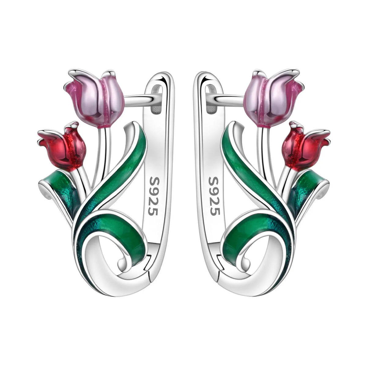 PANPOKI Original 925 Sterling Silver Beautiful Tulip Flower Earrings Women Hoop Earring Anniversary Jewelry Trendy Gifts