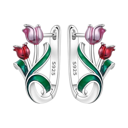 PANPOKI Original 925 Sterling Silver Beautiful Tulip Flower Earrings Women Hoop Earring Anniversary Jewelry Trendy Gifts