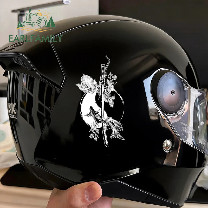 EARLFAMILY Samurai Theme Katana Design Car Stickers Cool Cartoon Picture Decal Amusing Motorcycle Car Body Occlusion Scratch