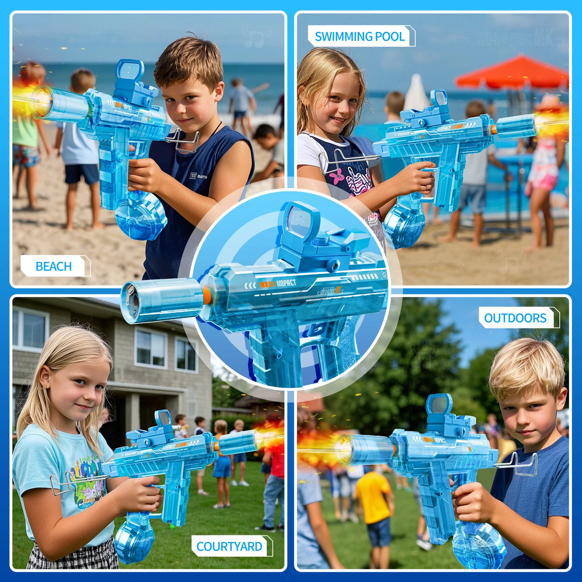 Flashing Lights UZI Electric High-Speed Continuous Water Gun, Children's Toy, Men's Large Capacity Water Gun