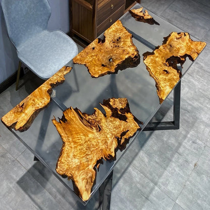 Stunning Epoxy Resin Live Edge Wood Table, Unique Handmade Art Piece for Dining Room, Office, Natural Wood and Resin ,Customized