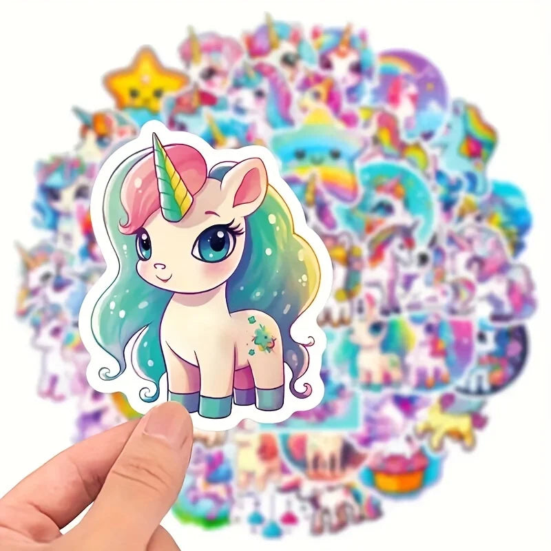 50Pcs Cute Rainbow Unicorn Stickers for Kids Waterproof Vinyl Stickers for Birthday Party Favors Cartoon Decals for Girls Gift