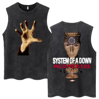 Washed Rock Band Tank Tops Men's Retro Hip Hop Sleeveless T-shirt Summer Oversized Cotton Vests Gifts Fans Gifts Streetwear Tops