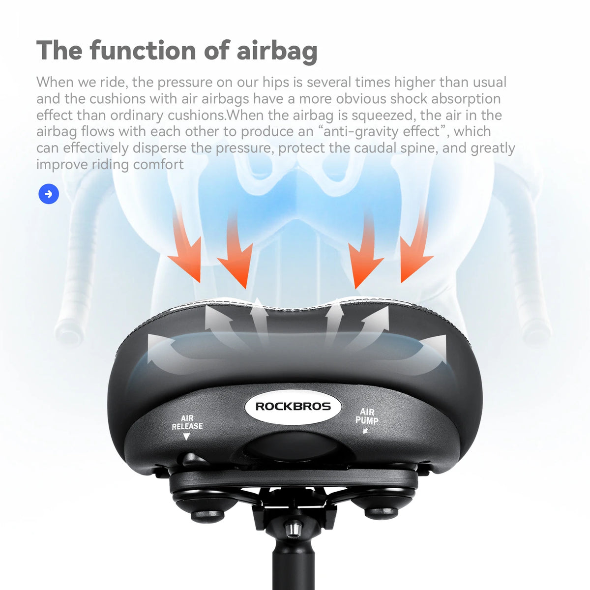 ROCKBROS Inflatable Cycling Saddle With Built-in Airbag Adjustable Softness Shock Absorbing PU Leather Long Ride Bike Saddle