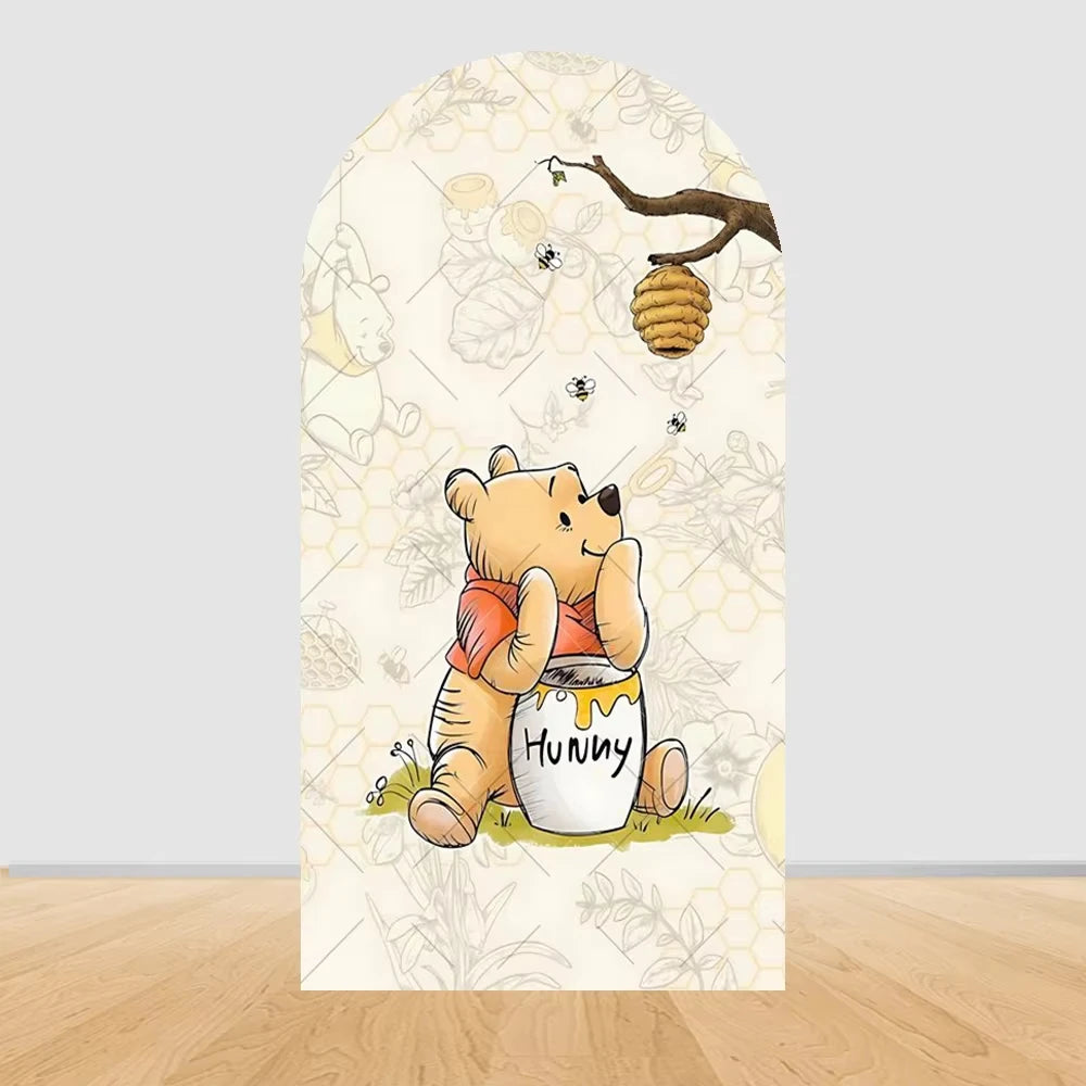 Winnie the Pooh Themed Arched Backdrop Cover Children's Birthday Party Supplies Baby Shower Arrangement Double Sided Printing