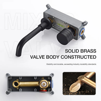 Luxury Black Brass Bathroom Faucet with Wall Mounted Design, Single Handle, 2-Hole Cold and Hot Dual Control Hidden Basin Faucet