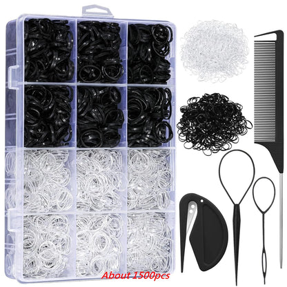 24-Color Hair Ties 1500Pcs Boxed Hair Ties Hair Extractor Hair Needle Pointed Tail Comb Hair Braiding Tools