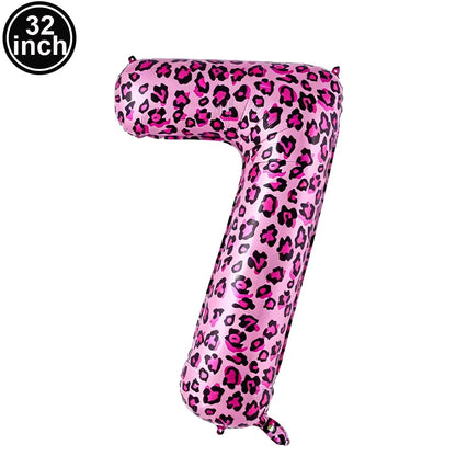 32 Inch Pink Leopard Print Number Foil Balloon 0‑9 Digit Balloon Wild Animal Helium Balloon for Birthday Anniversary Party Decor