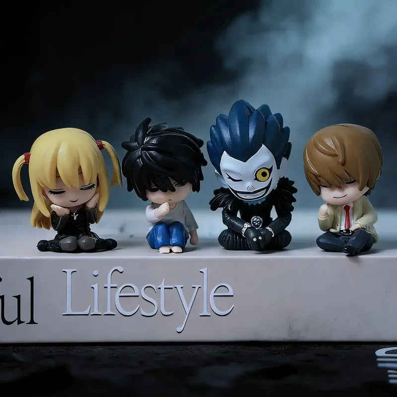 Death Note Sleeping Mini Figures 4pcs/Set L Misa Amane Light Yagami Ryuk Cute Anime Figurine Ornament Car Decor Capsule Toy Gift