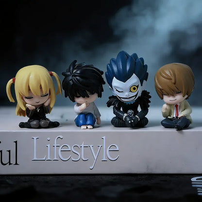 Death Note Sleeping Mini Figures 4pcs/Set L Misa Amane Light Yagami Ryuk Cute Anime Figurine Ornament Car Decor Capsule Toy Gift