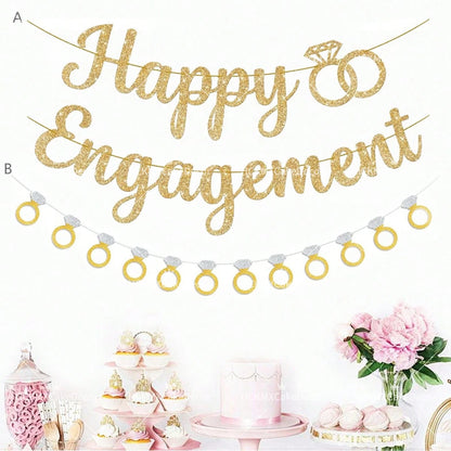 1set Happy Engagement Banner Bunting with Garland Party Decorations Bridal Wedding Engagement Party Supplies