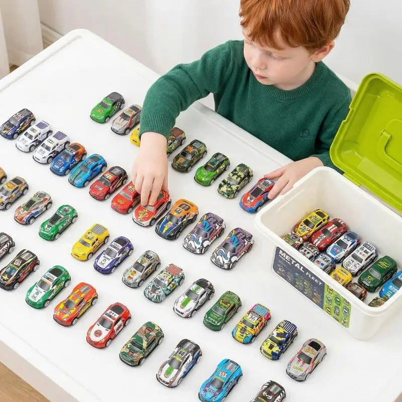 10/30/50Pcs Random Mini Alloy Car Model Diecast Cars Toys With Storage Box Christmas Gift For Kids Sliding Inertia Vehicle Toys