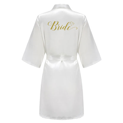 Grass Green Women's White Letter Bride Bridesmaid Short Satin Robes for Wedding Party Getting Ready
