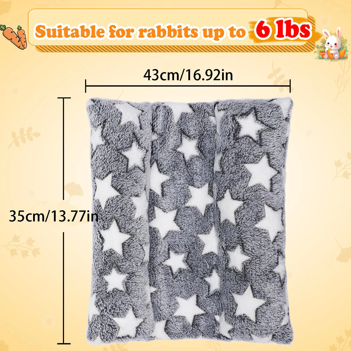 Rabbit Bed - Thick and Soft Concave-Shaped Rabbit Bed, Pillow-Style Soft Cushion, with Recliner-Style Pillow, Suitable for Indoor Rabbits in Cages, Gift for Sleeping, Gray Star Pattern