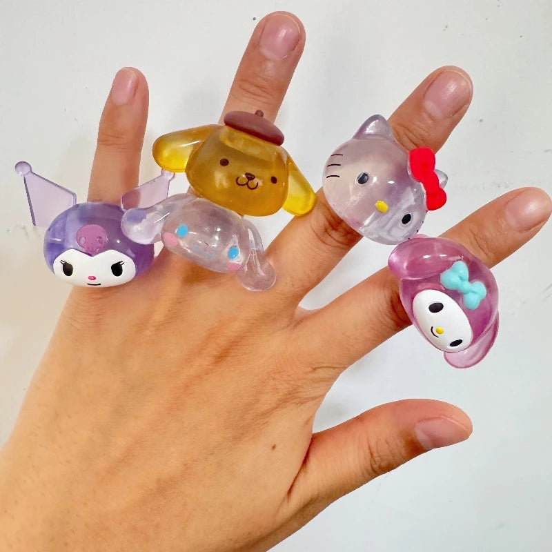 Genuine Sanrio Hello Kitty My Melody Kuromi Cinnamoroll Anime Figures Cartoon Ring Model Toy Collection Decoration Gifts