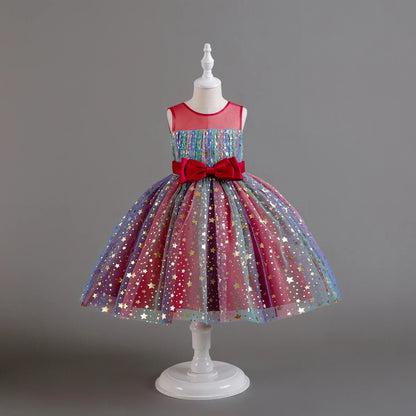 1-10 Years Baby Girl Clothing Rainbow Sequins Dress For Christmas Halloween Brithday Party Kid Girl Wedding Princess Dresses