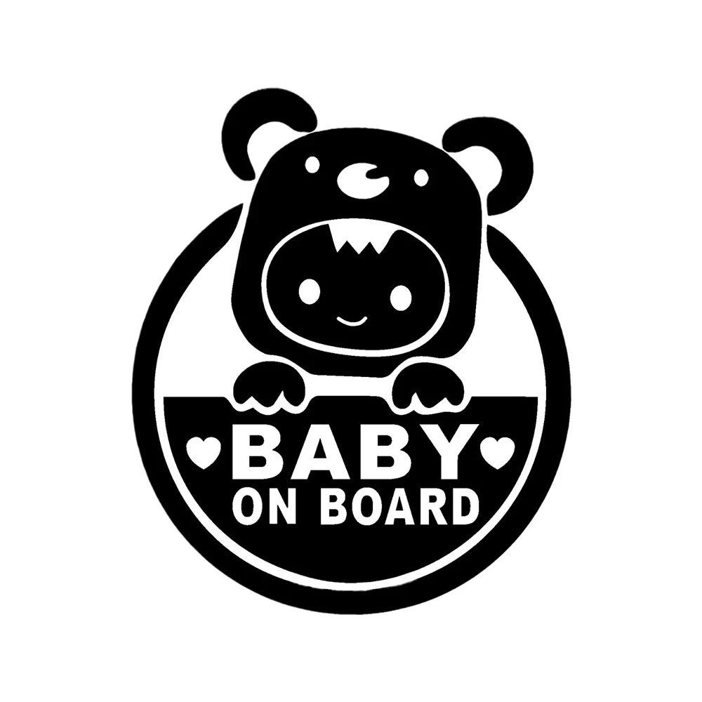 Baby On Board" Reflective Car & Motorcycle Decal - Durable Pvc, Cartoon Safety Warning Sticker For Windows