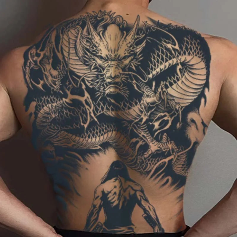 Dragon Slayer Warrior Waterproof Temporary Tattoo Sticker, Long-lasting Waterproof for 1-2 weeks, Semi-Permanent Fake tattoo