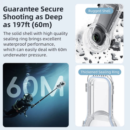 AMagisn Waterproof Case for Insta360 X5 - 60m Depth Invisible Dive Housing for X5 Accessories