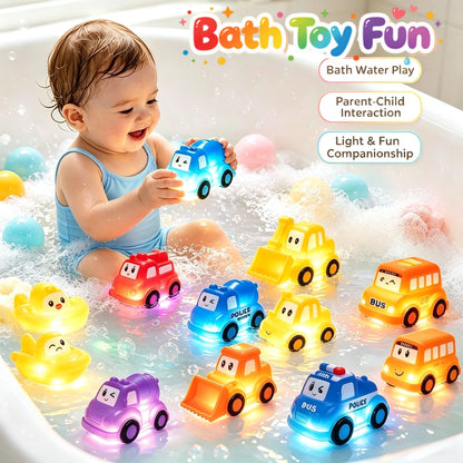 1 Set Cute Cartoon Car Light Up Toy, Vinyl Touch Sensor Vehicle, Colorful Flashing Water Toy for Baby Bath Gift Baby Bath Toys